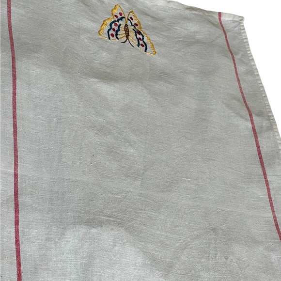 Vintage Linen & Hand Sewn & Hand Embroidered Butterfly Table Runner - Picture 5 of 10